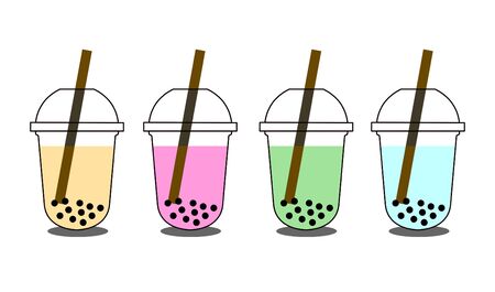 set of bubble milk tea in different colors.のイラスト素材