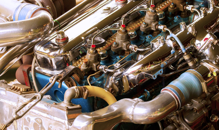 Close up picture of part of huge boat engine の写真素材