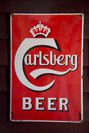  Antique advertising metal board of Carlsberg beer in Thailand taken on 2 March 2014のeditorial素材