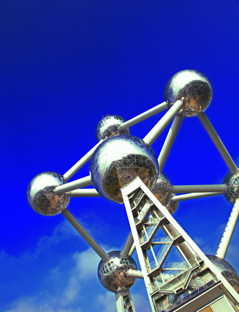 Atomium in Brussels on a bright blue sky day.のeditorial素材