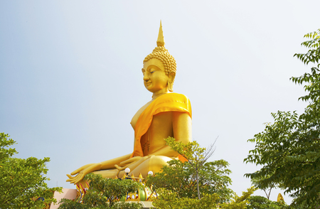 Sitting big Buddhaa in the temple in Bangkokの写真素材