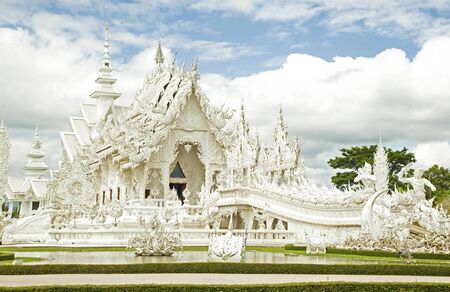 White temple of Buddhism in the northe of Thailandの写真素材