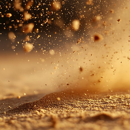 This stunning close-up image showcases dust particles illuminated by sunlight, creating a dynamic and captivating visual effect that highlights the beauty of natural elements.の素材