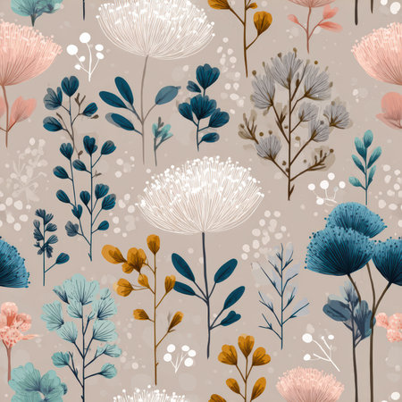 A beautiful abstract floral pattern featuring colorful blooms and delicate leaves against a soft background, ideal for art prints, textiles, and home decor.の素材
