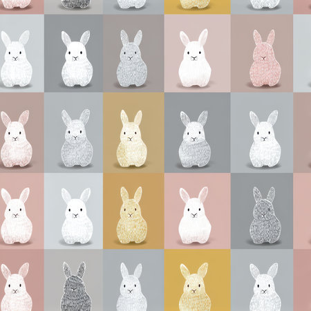 Discover a delightful pattern featuring cute bunnies in soft colors, perfect for creative projects, home decor, and joyful celebrations. Ideal for any season.の素材