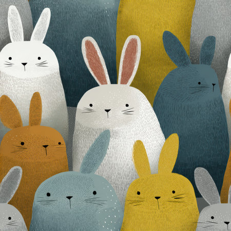 A delightful collection of cute illustrated rabbits in soft, warm tones. Perfect for playful design projects, this charming artwork adds a cheerful touch to any creation.の素材