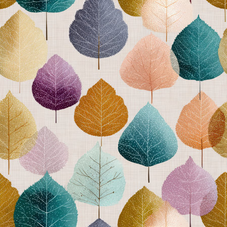 This image showcases a delightful array of colorful leaf patterns against a soft background, perfect for nature-inspired decor and artistic designs.の素材
