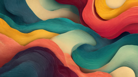 Experience the mesmerizing flow of vibrant colors and dynamic shapes. This abstract artwork showcases soft waves of texture and harmony, perfect for creative projects.の素材
