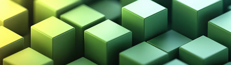 A vibrant green cube pattern featuring soft lighting and depth effects. This abstract design is perfect for backgrounds, graphics, and modern decor.の素材