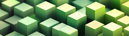 A captivating abstract background featuring green cubes of varying heights, creating a modern and vibrant three-dimensional environment perfect for design projects.の素材