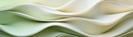 This image showcases soft flowing textures in light cream and green tones, creating an elegant and serene abstract design ideal for backgrounds or decor.の素材