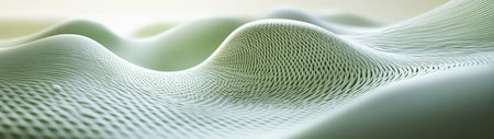 Explore the serene beauty of abstract wave patterns in soft green tones. This image captures smooth textures and flowing forms, perfect for creative projects.の素材