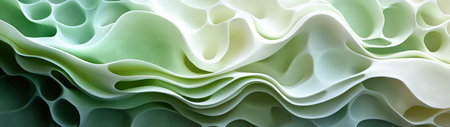 This abstract image features soft green and white waves, showcasing organic shapes and delicate textures, perfect for backgrounds and artistic designs.の素材