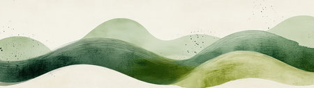 This abstract landscape features soft green waves with textured patterns, creating a tranquil and harmonious atmosphere perfect for artistic projects.の素材