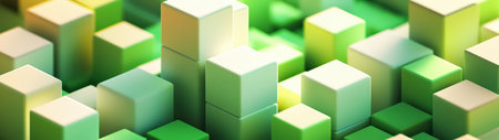 Explore a captivating abstract image featuring vibrant green cubes with varying depths and textures. Ideal for creative projects or modern design contexts.の素材