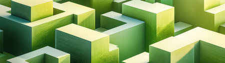 An abstract representation of green cubes in a modern geometric design, showcasing minimalism and clean aesthetics. Perfect for creative projects or backgrounds.の素材