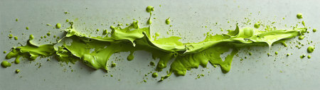 Vivid green paint splash captured on a gray background, showcasing the dynamic motion and creativity in artistic expression. Perfect for various projects.の素材