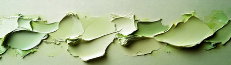 This abstract image showcases layered peeling strips of green paint on a surface, creating a unique texture. It embodies creativity and modern aesthetics.の素材