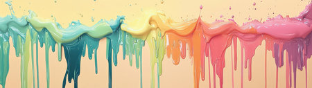 A striking image of colorful paint drips cascading down a smooth surface, showcasing fluid motion and vibrant hues against a soft gradient background. Perfect for art and creative projects.の素材