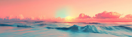 A breathtaking view of a sunset casting soft pastel hues over gentle ocean waves, creating a serene and calming atmosphere perfect for nature lovers.の素材