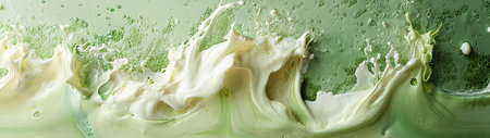 A striking close-up of a dynamic green splash of creamy liquid, capturing the essence of energy and fluidity, perfect for artistic and culinary themes.の素材
