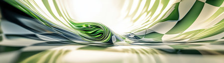This abstract image captures fluid wave formations with captivating green and white tones, creating a serene and elegant visual experience in dynamic motion.の素材