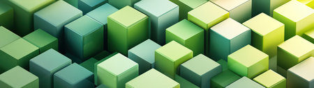 Explore a stunning abstract composition featuring green cubes of varying shades and sizes. This modern design offers a vibrant and fresh look for creative projects.の素材