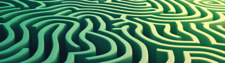 A captivating green maze pattern that showcases intricate lines and curves, inviting exploration and curiosity. Ideal for background, design, and abstract concepts.の素材