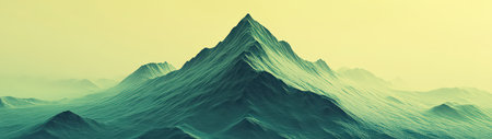 A mesmerizing mountain landscape featuring abstract green tones that create a surreal atmosphere. This artwork captures majestic peaks and soothing textures.の素材