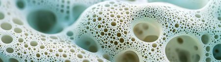 Explore a captivating close-up of natural foam texture featuring a unique arrangement of bubbles. The soft colors and intricate patterns offer an artistic touch, ideal for design projects.の素材