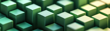 Explore an abstract arrangement of green and teal cubes, showcasing modern geometric design elements. Perfect for backgrounds, technology themes, and artistic projects.の素材