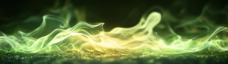 A mesmerizing display of ethereal waves in shades of green and yellow, creating a captivating abstract background full of movement and energy, ideal for artistic projects.の素材