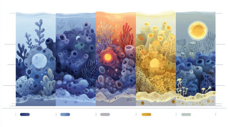 Vibrant underwater scene showcasing intricate coral reefs and marine flora. A journey through aquatic colors and textures, inspiring ocean exploration and creativity.の素材