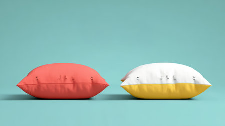 This image showcases two colorful decorative cushions in vibrant hues against a bright background. Perfect for enhancing home decor and adding a playful touch to any room.の素材