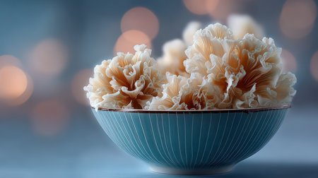A serene still life featuring delicate flowers in a soft-colored bowl, enhanced by a dreamy bokeh background, perfect for art and decoration themes.の素材