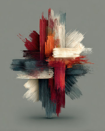 This abstract artwork features vibrant brush strokes and textures, showcasing a dynamic composition rich in color and artistic expression. Ideal for modern decor.の素材