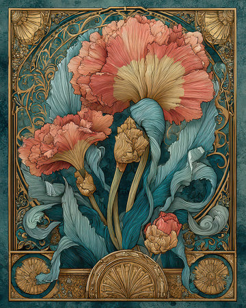 This captivating artwork features a stunning arrangement of stylized flowers in rich colors, creating a harmonious blend of beauty and elegance, perfect for decor.の素材