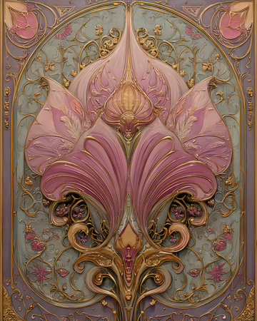 An exquisite floral design featuring delicate gold accents against a soft color palette. Perfect for showcasing elegance, beauty, and artistic creativity.の素材