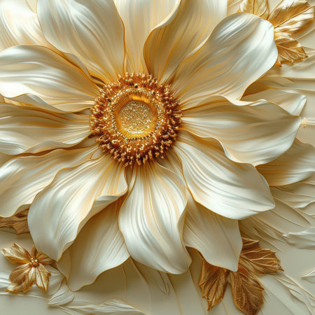 Stunning golden flower design showcasing intricate petals and elegant details. Perfect for themes of beauty, nature, and artistic expression in various projects.の素材
