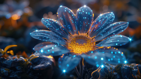 This stunning image features a glowing flower with vibrant petals and sparkling details, capturing the essence of natureの素材