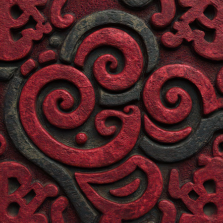 Discover a striking swirl design showcasing intricate textures in vibrant red and deep black, perfect for those seeking artistic backgrounds or decorative art.の素材