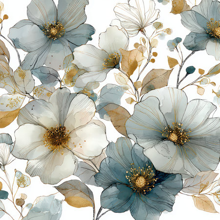 This stunning artwork features a delicate floral arrangement with soft blue and creamy white flowers. Perfect for adding a touch of elegance to any design project.の素材