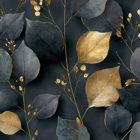 A stunning collection of gold and silver leaves arranged artistically, perfect for creating elegant backgrounds or decorative designs, evoking a sense of natural beauty.の素材