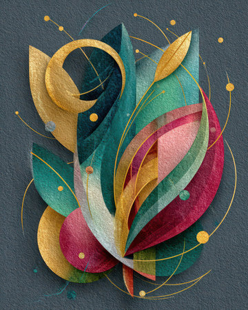 Bright and colorful abstract design featuring organic shapes and rich textures. Ideal for modern art projects, digital backgrounds, or decorative purposes.の素材