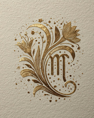Beautiful gold floral design featuring intricate elements on textured paper, perfect for artistic projects, invitations, or decorative backgrounds.の素材