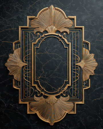 This elegant decorative frame features an intricate gold design against a black background, perfect for adding a touch of sophistication and luxury to any interior space.の素材