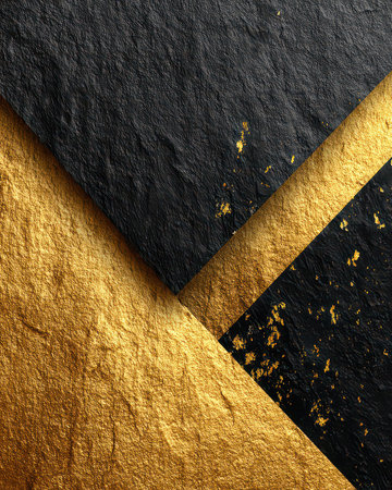 This elegant background features a stunning contrast of black and gold textures. Perfect for design projects, advertisements, or art prints that need a luxurious touch.の素材