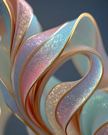 This stunning artwork features swirling pastel colors with shimmering gold accents, creating a captivating and elegant abstract visual perfect for modern decor.の素材