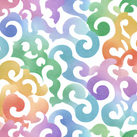 A vibrant and cheerful pattern featuring colorful swirls against a soft gradient background. Perfect for artistic designs, illustrations, or modern decor.の素材