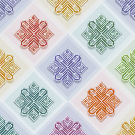 A vibrant and colorful floral pattern background featuring distinct geometric shapes. This illustration adds a modern touch to any design project, enhancing visual appeal.の素材